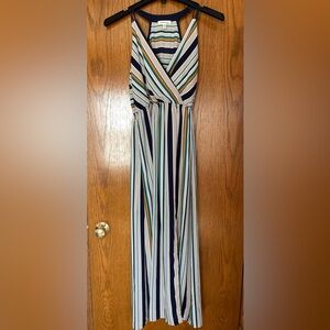 NWOT Women's Monteau Striped Surplice Maxi‎ Dress Medium Flowy Casual Date